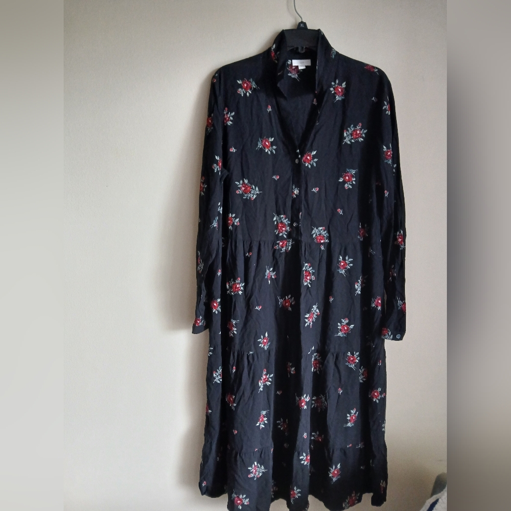 J Jill Black Floral Dress Size Large